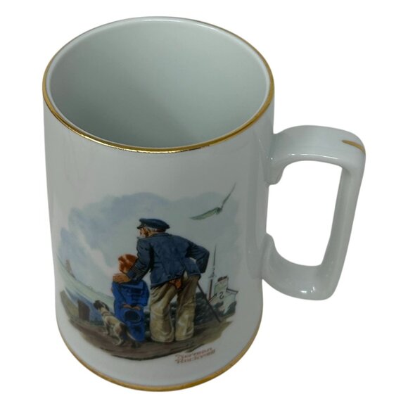 Norman Rockwell "Looking Out To Sea" Ceramic Mug With Gold Trim 1985 - Picture 5 of 12